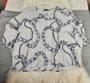 For Cynthia Light Gray Blue/Gray Chain Line Viscose Women Top size Large B1